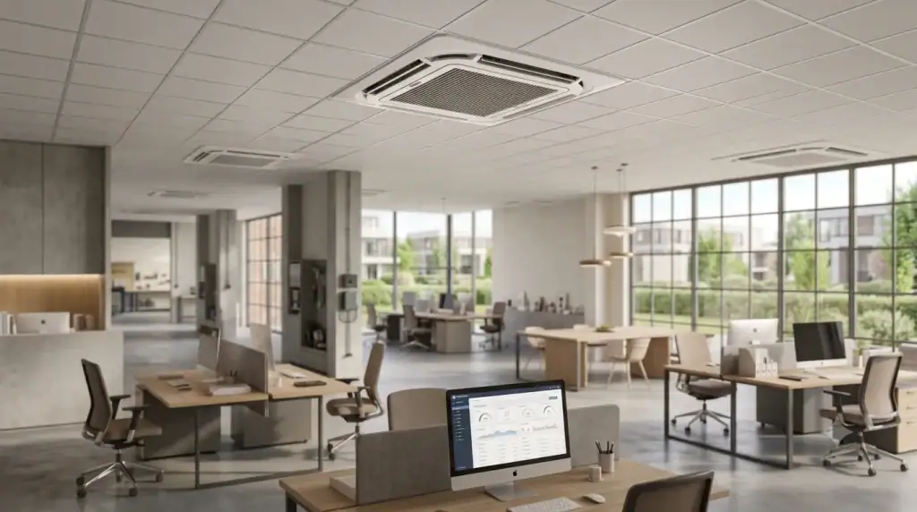 Vaste airco-installatie in een kantoorruimte voor structurele koeling