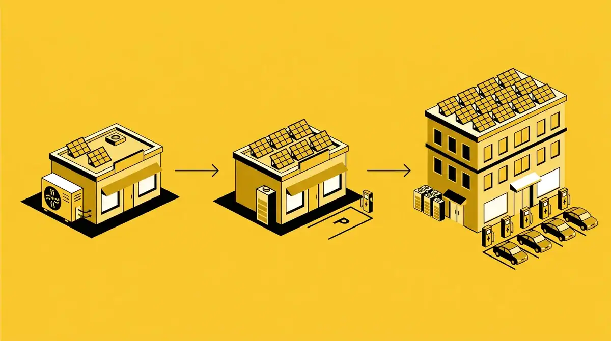 Infographic groeifasen van een schaalbare installatie voor bedrijven