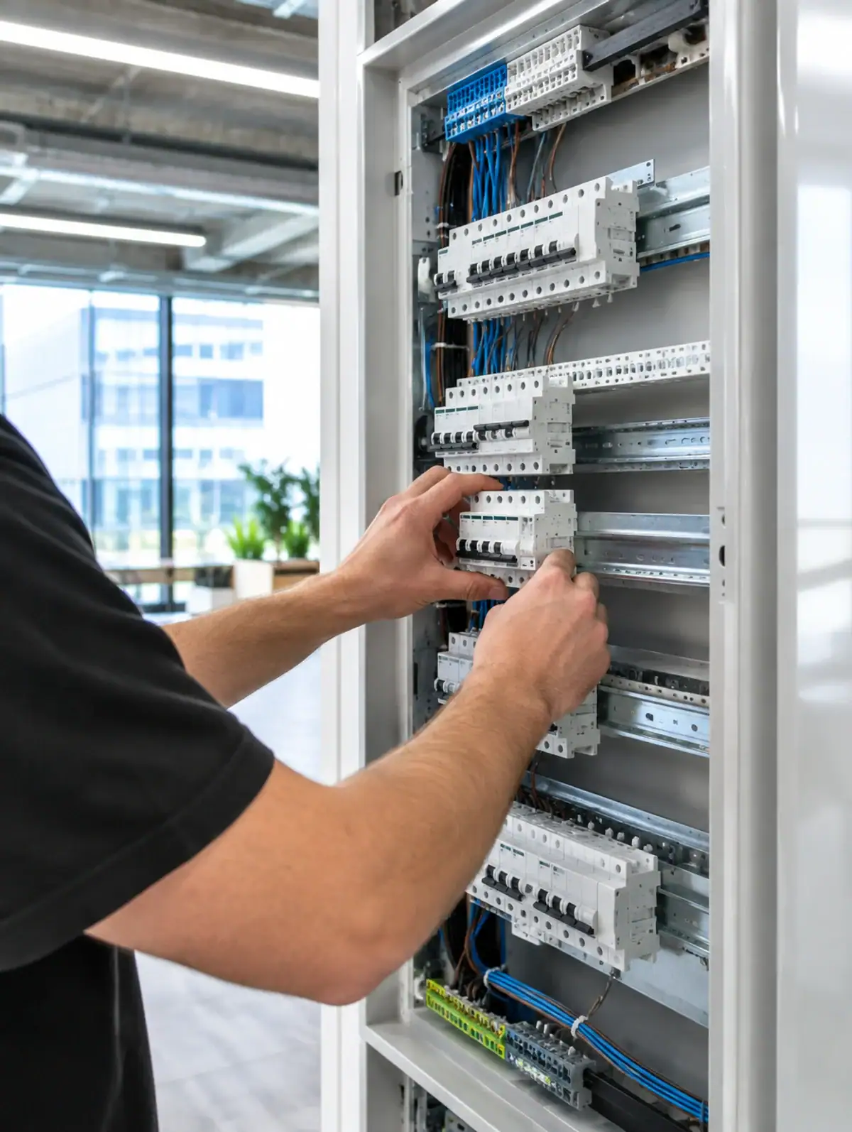 Schaalbare installaties voor bedrijven: technicus plaatst modulair systeem